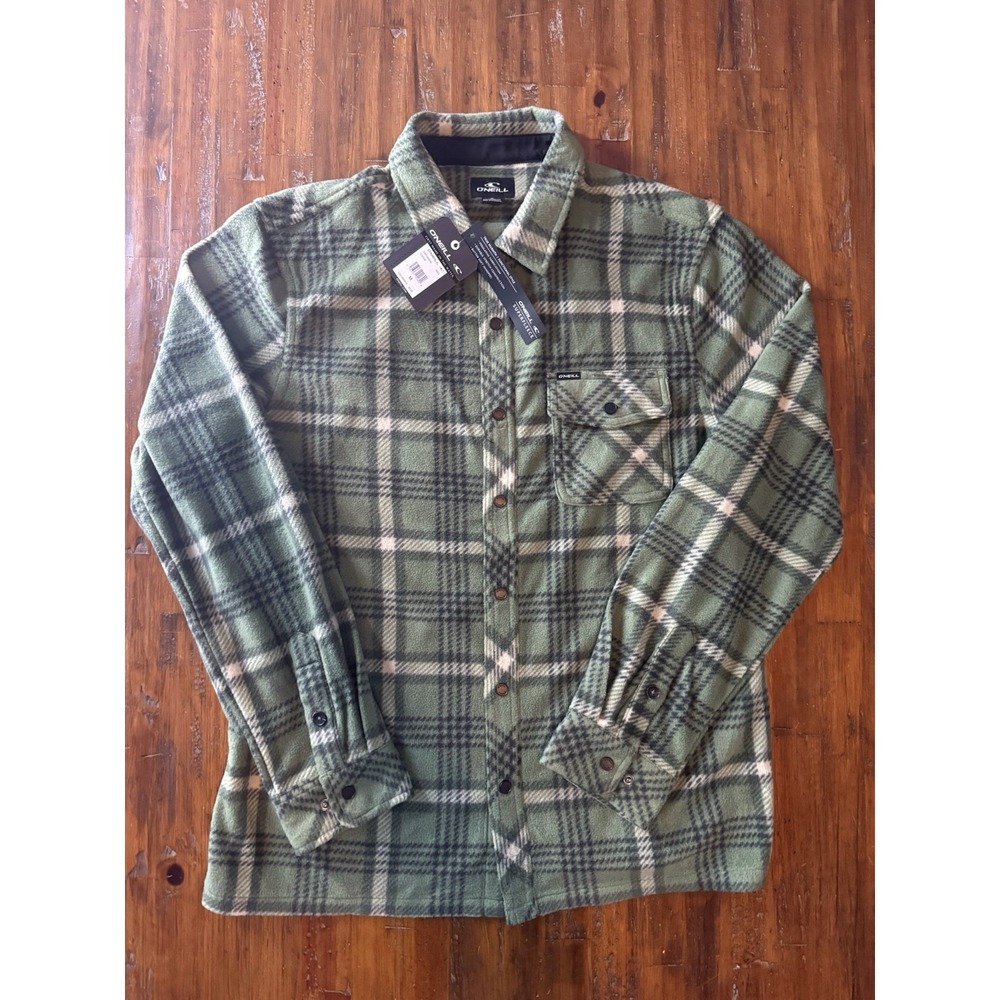 O'Neill Superfleece Plaid Flannel Shirt Jacket Mens Medium Green Insulated NWT‎